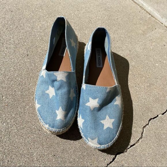 🍄 Steve Madden Talen light blue and white Star Espadrilles - Picture 1 of 11